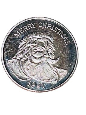 Merry Christmas 1991 Santa Commemorative Coin - .999 Troy Ounce Silver